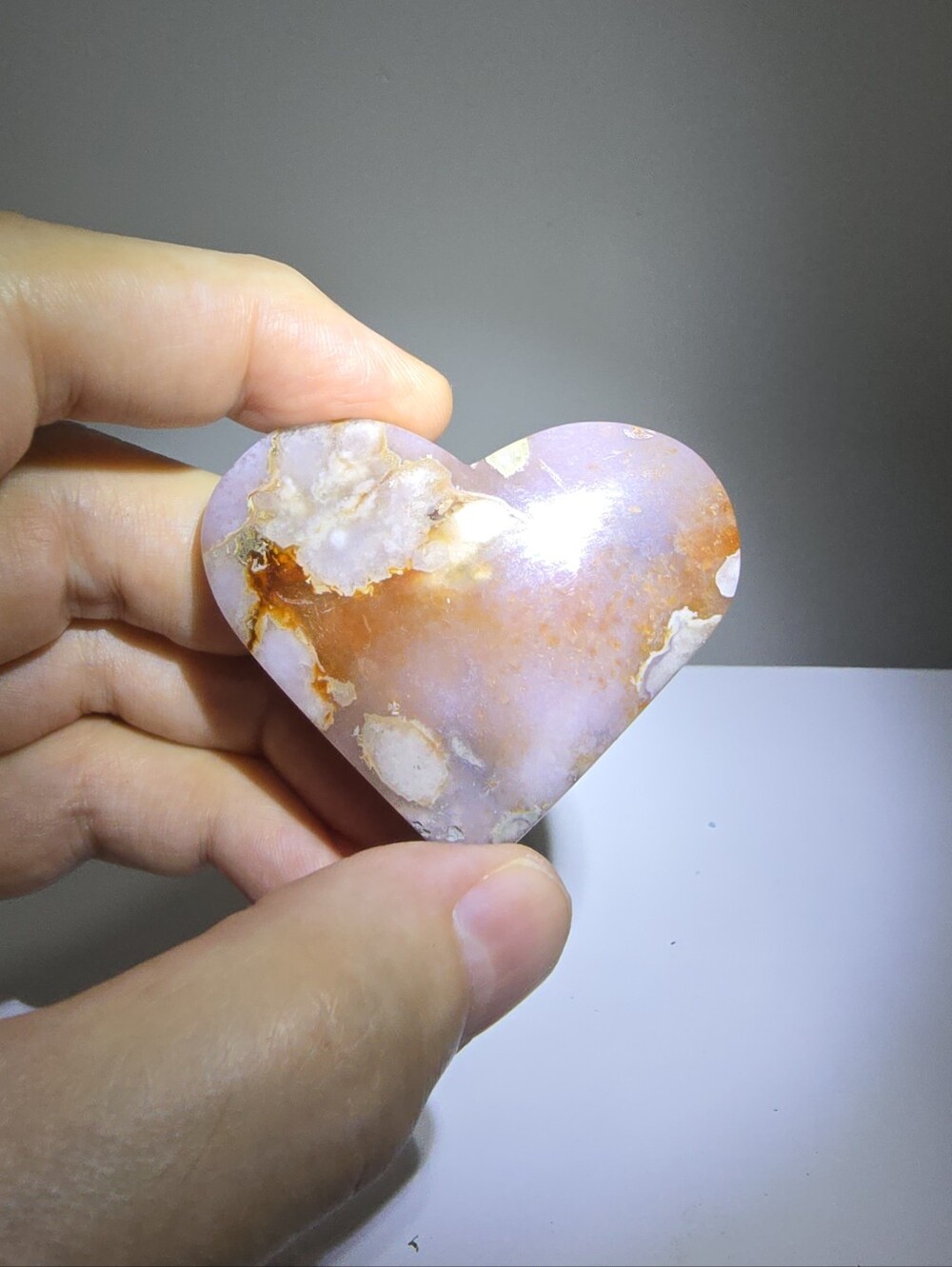 Cherry Blossom Agate Crystal Heart #B